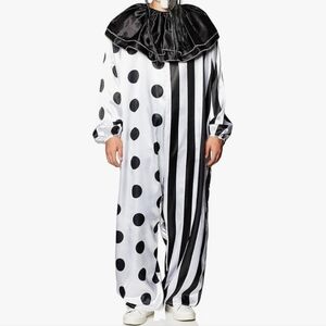 Women's Black and White Polka Dot Off-Shoulder Jumpsuit Clown Costume 8-10 NWT